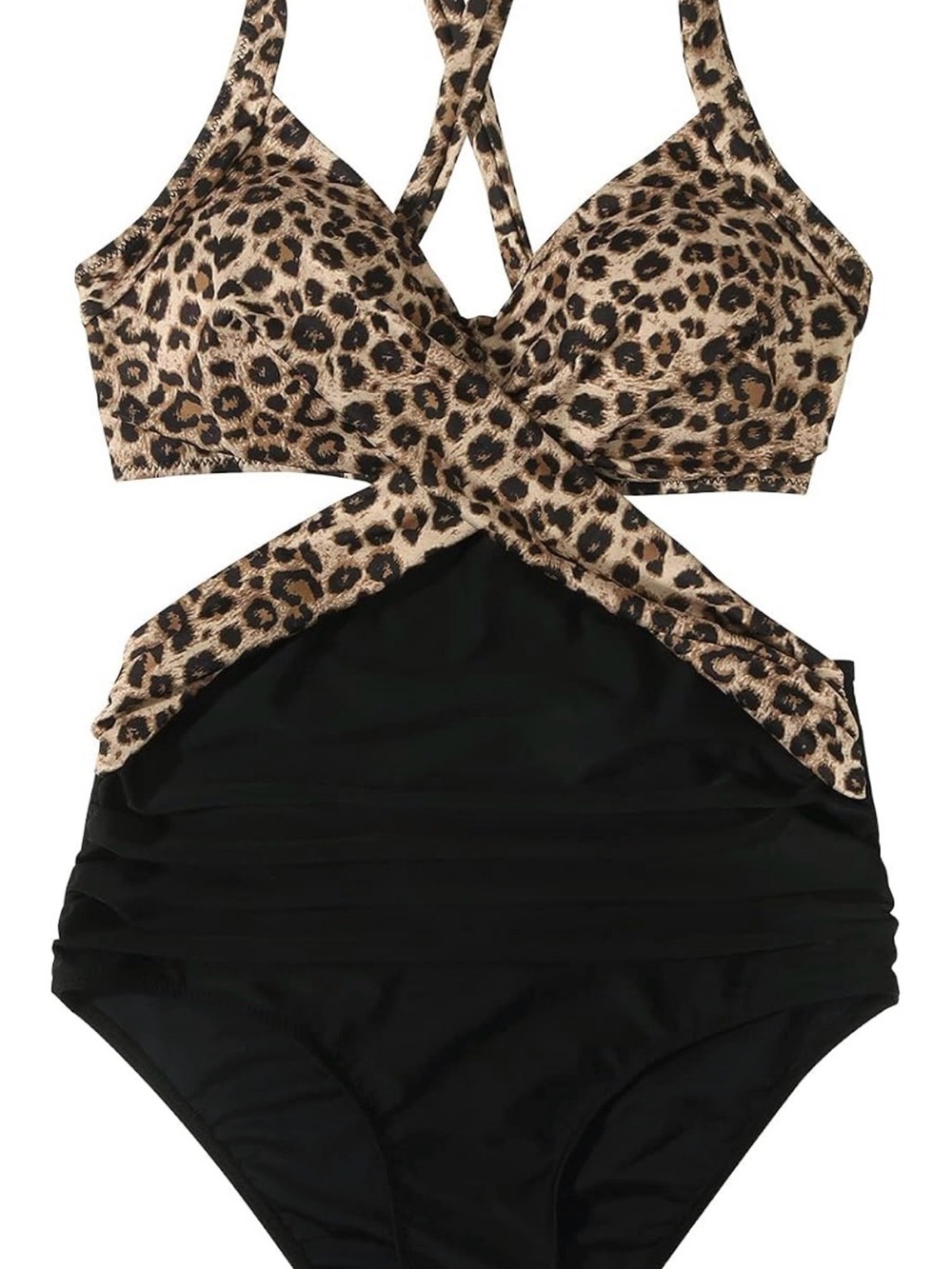 Women's Sexy Front Criss Cross Leopard Print & Black Cutout One-Piece Size M - Picture 2 of 7